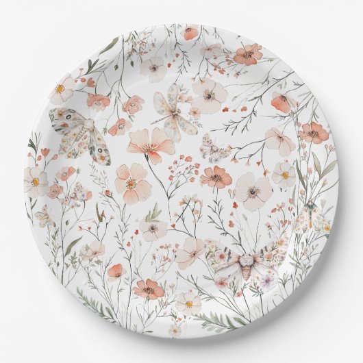Boho Wildblume Floral Butterfly Pappteller (Vorderseite)