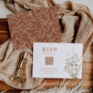 Boho Wildblume Floral Butterfly QR Code Hochzeit RSVP Karte