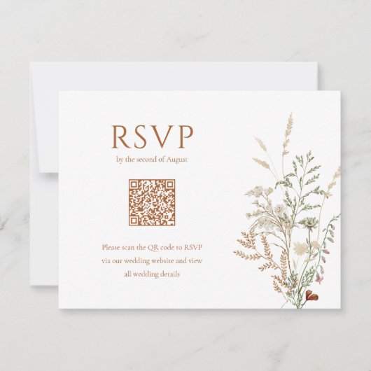 Boho Wildblume Floral Butterfly QR Code Hochzeit RSVP Karte (Vorderseite)