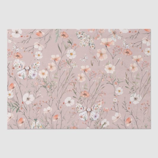 Boho Wildblume Floral Butterfly Seidenpapier (Vorderseite)