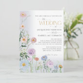 BOHO Wildblume Floral Elegantes Wasserfarbenhochze Einladung (Stehend Vorderseite)