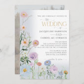 BOHO Wildblume Floral Elegantes Wasserfarbenhochze Einladung (Vorne/Hinten)