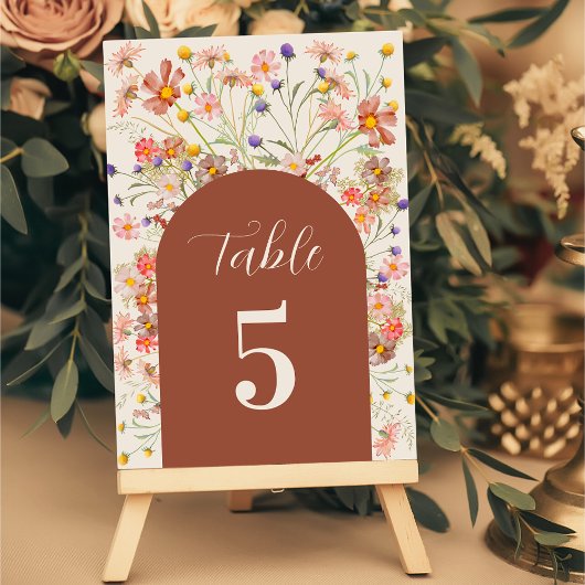 Boho Wildblume Floral Fall Burnt Orange Wedding Tischnummer