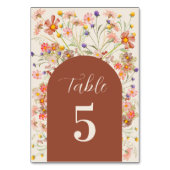 Boho Wildblume Floral Fall Burnt Orange Wedding Tischnummer (Vorderseite)