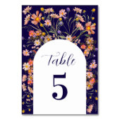 Boho Wildblume Floral Fall Navy Blue Wedding Tischnummer (Rückseite)
