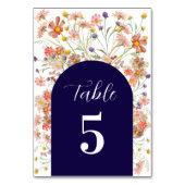 Boho Wildblume Floral Fall Navy Blue Wedding Tischnummer (Rückseite)