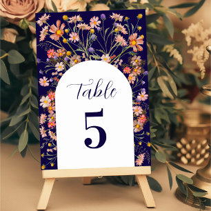 Boho Wildblume Floral Fall Navy Blue Wedding Tischnummer