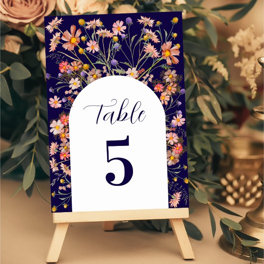 Boho Wildblume Floral Fall Navy Blue Wedding Tischnummer
