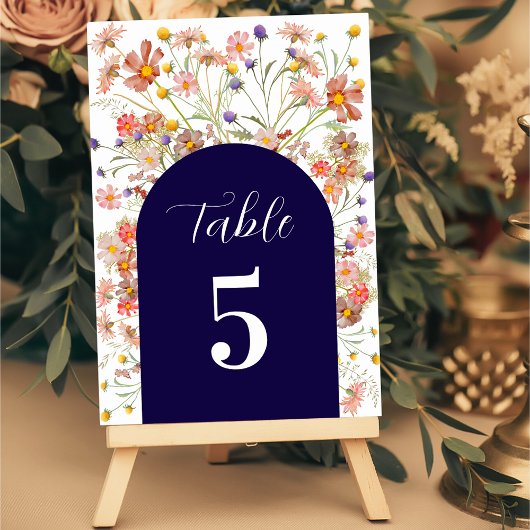 Boho Wildblume Floral Fall Navy Blue Wedding Tischnummer