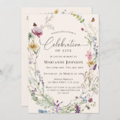Boho Wildblume Floral Feier des Lebens Einladung (Vorne/Hinten)