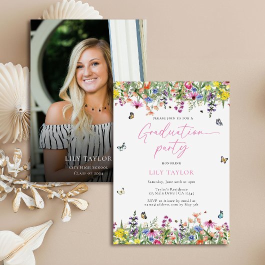 Boho Wildblume Floral Foto Graduation Party Einladung