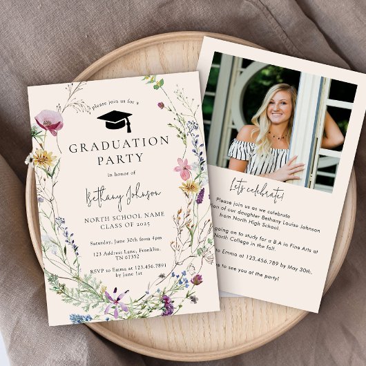 Boho Wildblume Floral Foto Graduation Party Einladung