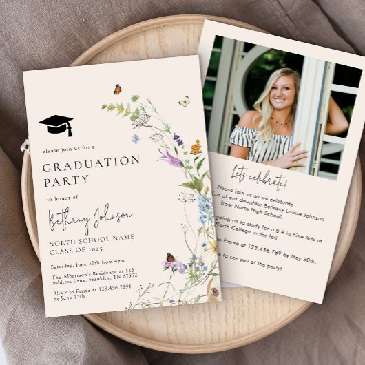 Boho Wildblume Floral Foto Graduation Party Einladung