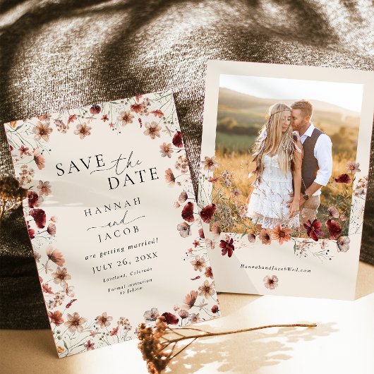 Boho Wildblume Floral Foto Wedding Save The Date