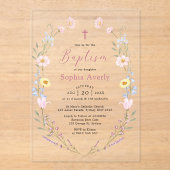 Boho Wildblume Floral Girl Taufe Acryleinladungen (Vorderseite)