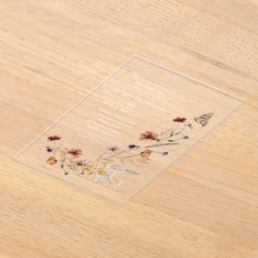 Boho Wildblume Floral QR Code Foto Hochzeit Acryleinladungen (Ablage )