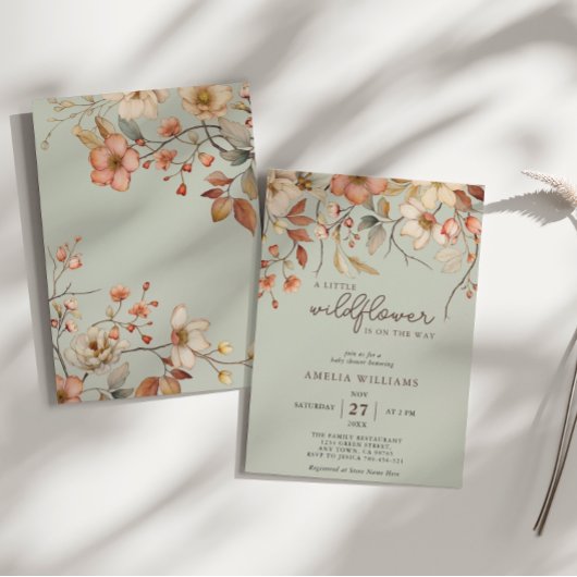 Boho Wildblume Floral Sage Green Baby Dusche Einladung