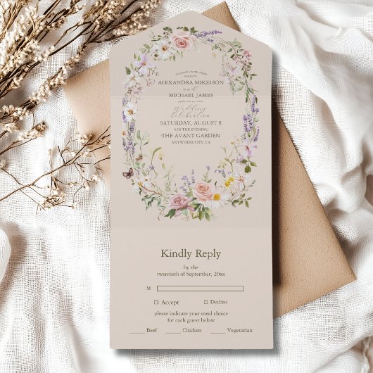 Boho Wildblume Floral Wedding All In One Einladung