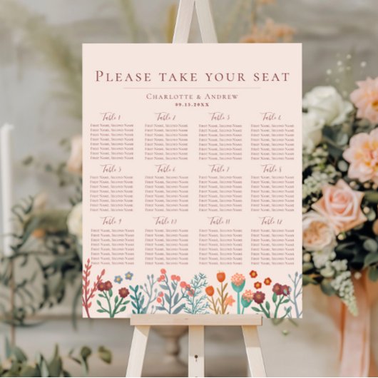 Boho Wildblume Floral Wedding Chart Poster