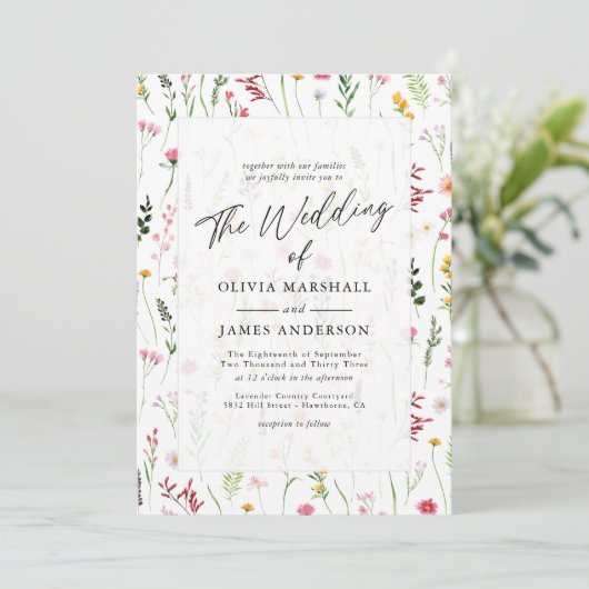 Boho Wildblume Floral Wedding Einladung (Stehend Vorderseite)