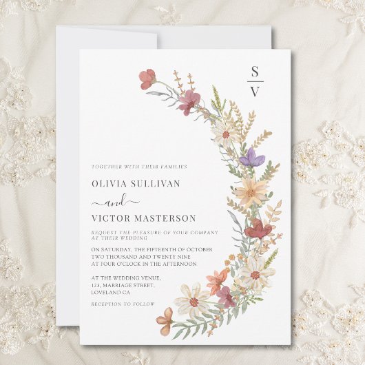 Boho Wildblume Floral Wedding Einladung