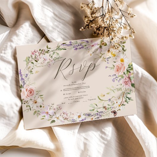 Boho Wildblume Floral Wedding RSVP Karte
