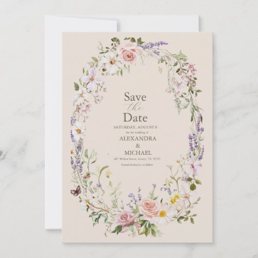 Boho Wildblume Floral Wedding Save The Date (Vorderseite)