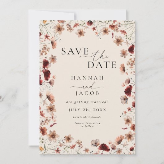 Boho Wildblume Floral Wedding Save The Date (Vorderseite)