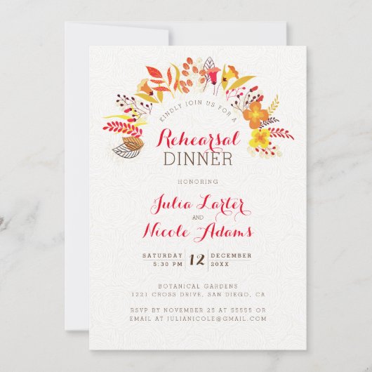 Boho Wildblume Foliage Hochzeit Probe Dinner Einladung (Vorderseite)