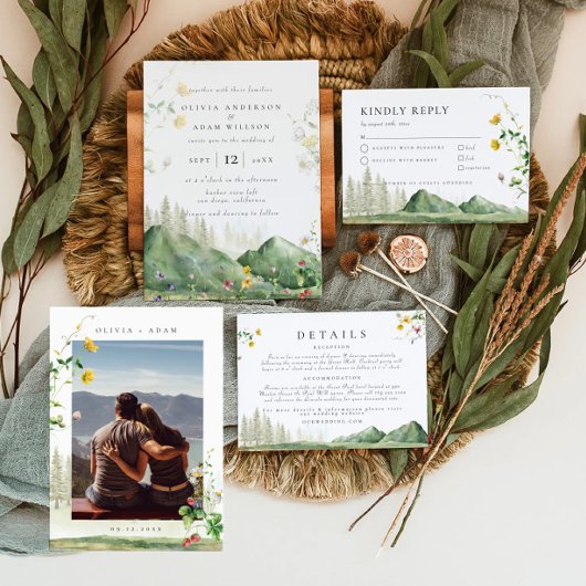 Boho Wildblume Forest Mountain Wedding RSVP Card