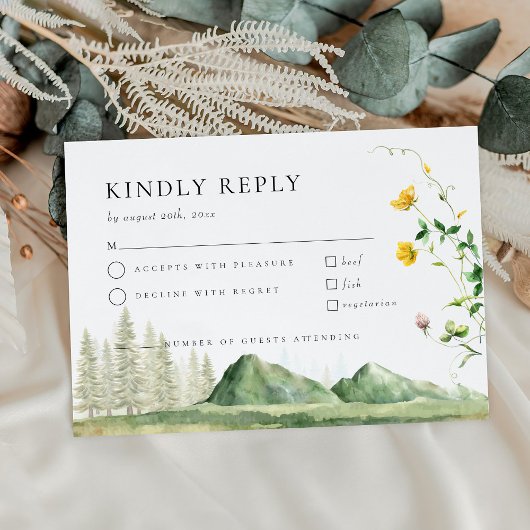 Boho Wildblume Forest Mountain Wedding RSVP Card Begleitkarte
