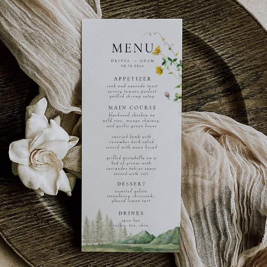 Boho Wildblume Forest Rustic Mountain Wedding Menükarte