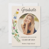 Boho Wildblume Foto Girl High School Abschluss Ankündigung (Vorderseite)