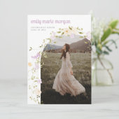 Boho Wildblume Foto Graduation Party Einladung (Stehend Vorderseite)