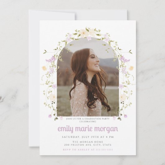 Boho Wildblume Foto Graduation Party Einladung (Rückseite)