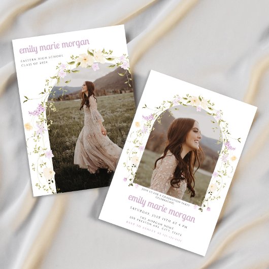 Boho Wildblume Foto Graduation Party Einladung