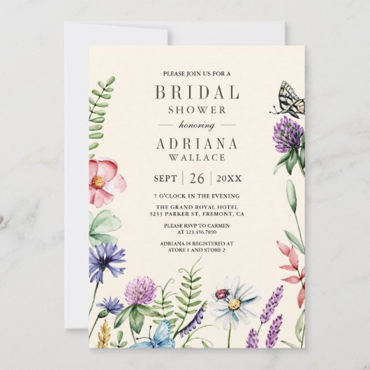 Boho Wildblume Foto QR Code Creme Brautparty Einladung (Vorderseite)