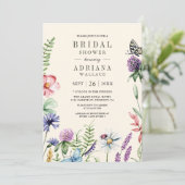 Boho Wildblume Foto QR Code Creme Brautparty Einladung (Stehend Vorderseite)