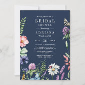 Boho Wildblume Foto QR Code Navy Brautparty Einladung (Vorderseite)