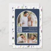 Boho Wildblume Foto QR Code Navy Brautparty Einladung (Rückseite)