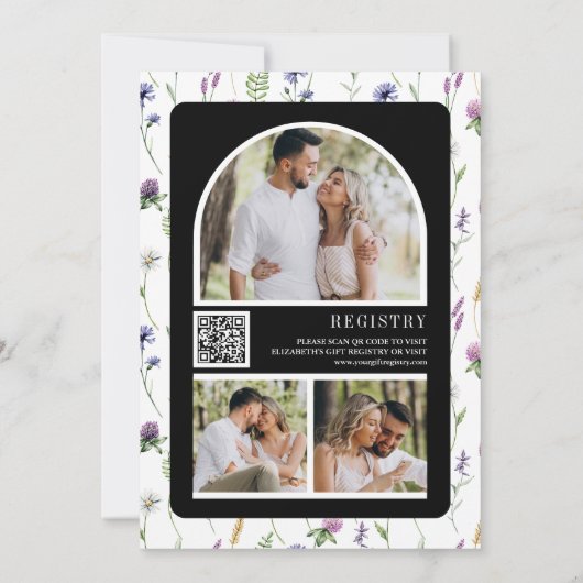 Boho Wildblume Foto QR Code Schwarzes Brautparty Einladung (Rückseite)