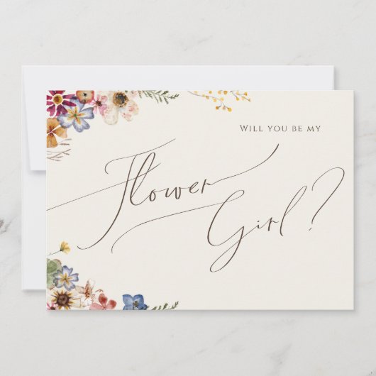 Boho Wildblume Garden | Beige Flower Girl Card Einladung (Vorderseite)