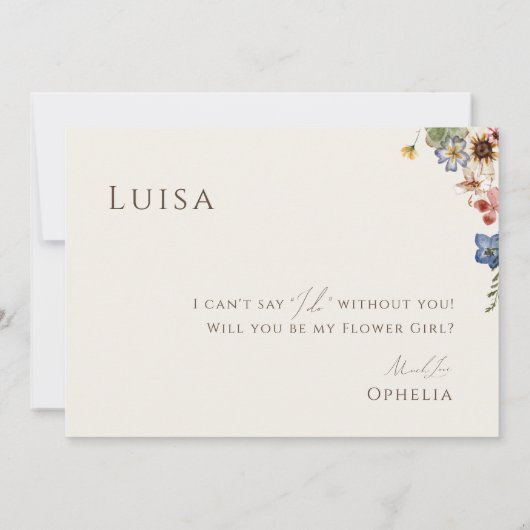 Boho Wildblume Garden | Beige Flower Girl Card Einladung (Rückseite)