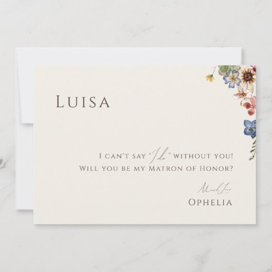 Boho Wildblume Garden Beige Matron of Honour Card Einladung (Rückseite)