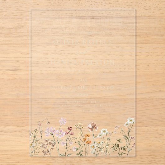 Boho Wildblume Garden Champagne Beige Wedge Acryleinladungen (Vorderseite)