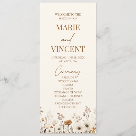 Boho Wildblume Garden Floral Wilde Blume Hochzeit Programm (Vorderseite)