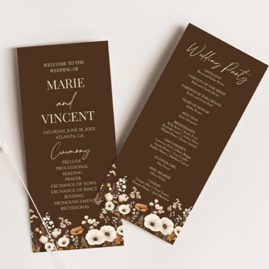 Boho Wildblume Garden Floral Wilde Blume Hochzeit Programm