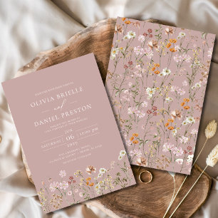 Boho Wildblume Garden Mauve Pink Wedding Einladung