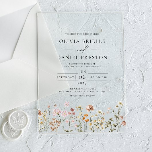 Boho Wildblume Garden Wedding Acryleinladungen
