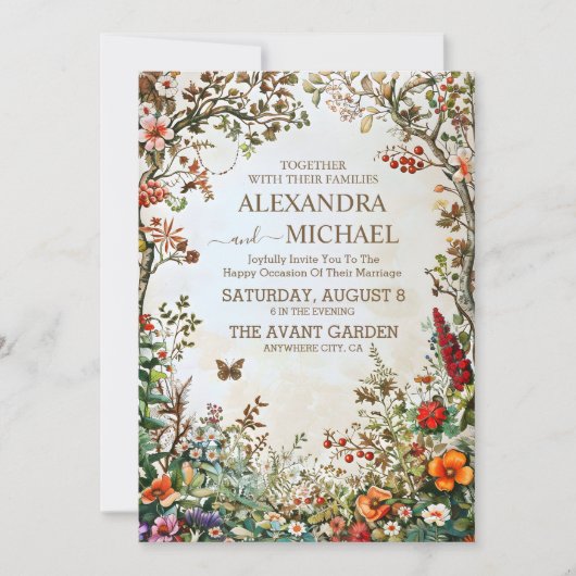 Boho Wildblume Garden Wedding Einladung (Vorderseite)